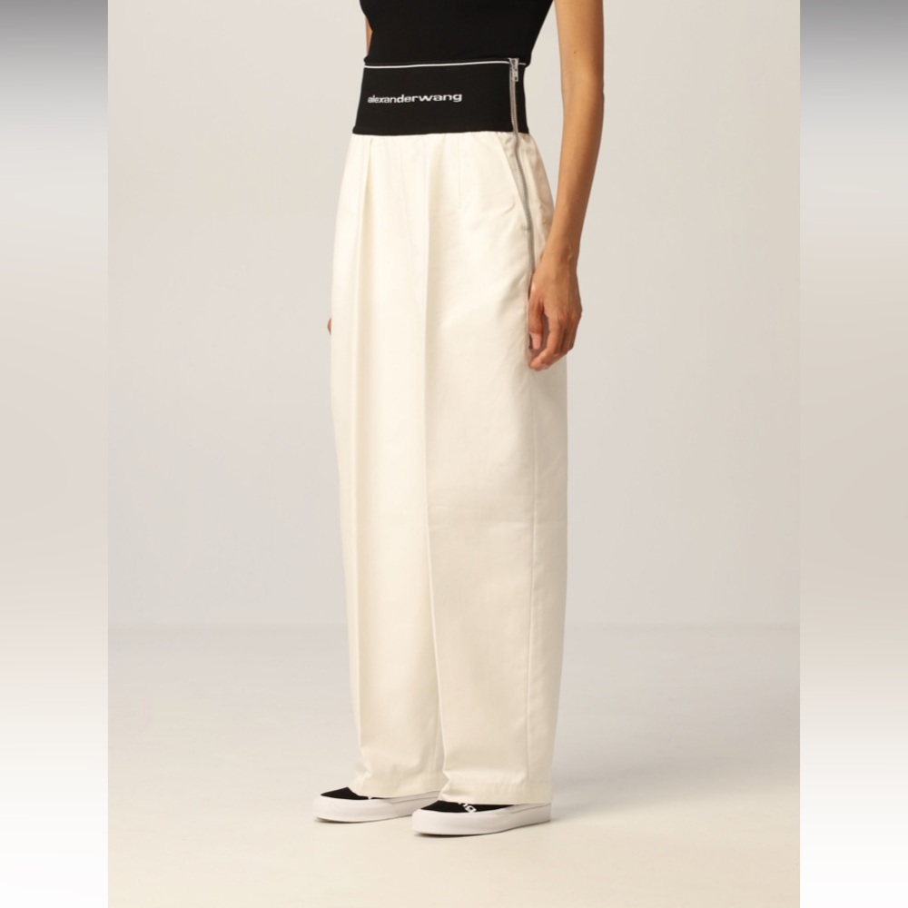 Alexander Wang Women's Logo Detailed Wide Leg Trousers | Ivory | Size 4